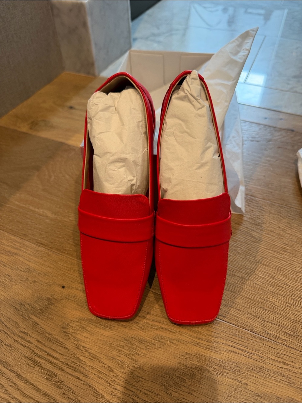 Free People Red Square-Toe Penny Loafers
